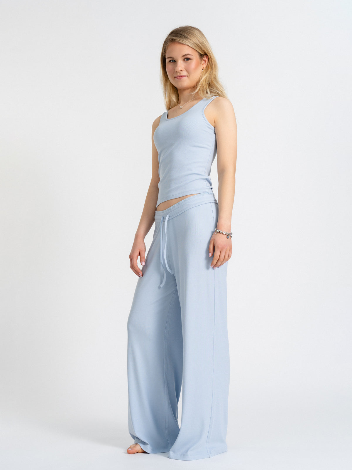 Joluun Studio Schlafanzug Kombi Hose Jenny und Top Anna Ice Blue - weite Hose - auch in extra lang