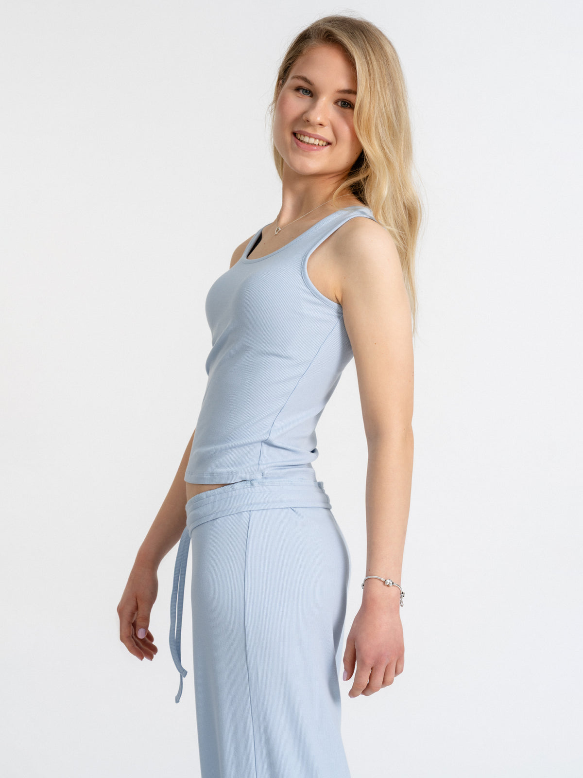 Joluun Top Anna ice blue - Soft Rib Modal Damen Pyjama und Loungewear zum kombinieren
