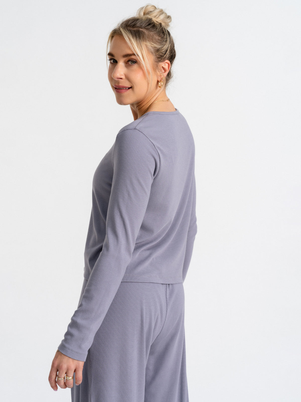 Joluunn Emma Cardigan grau - Loungewear Oberteil Damen in Soft Rib - Set erstellen 