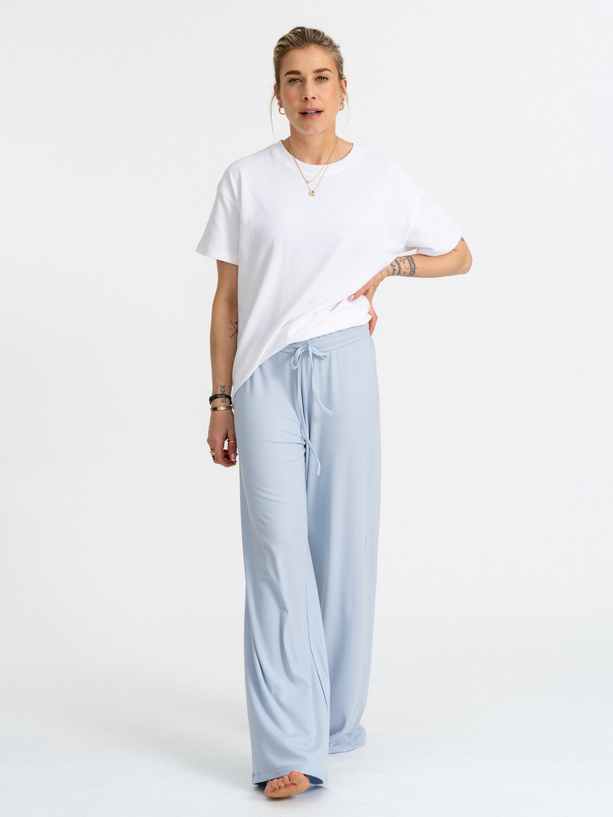 Joluun Jenny Pyjamahose hellblau - super weite Hose aus gerippten Modalstretch