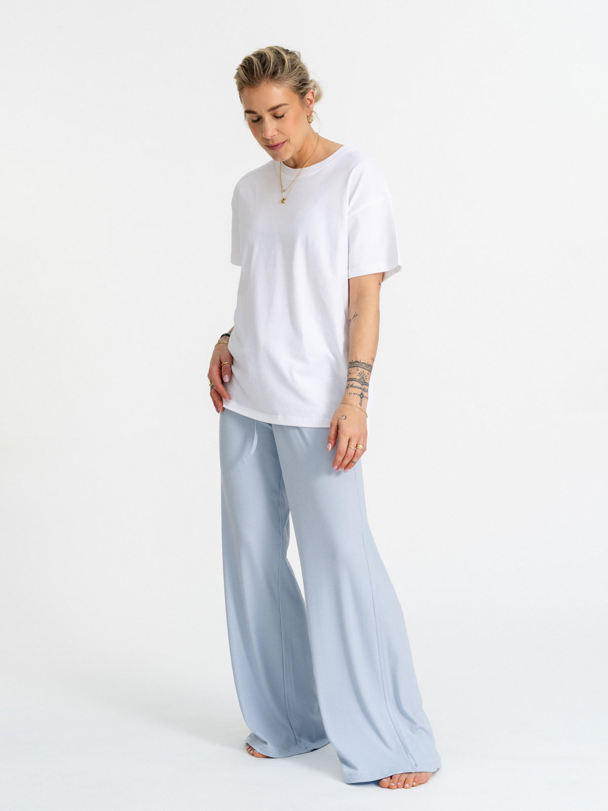 Joluun Jolina T-Shirt Damen Baumwoll-Stretch weiß - Kombination mit Hose Jenny ice blue