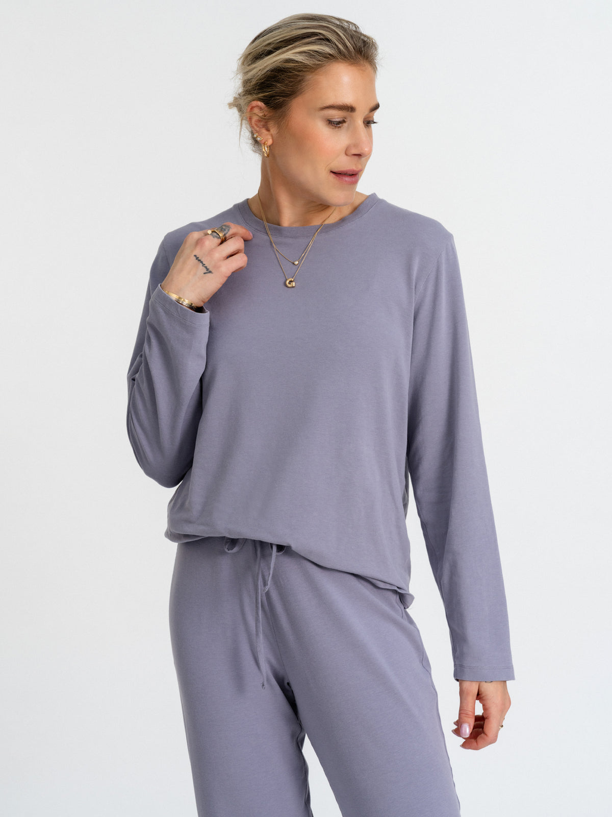 Joluun Kim Longsleeve Shirt velvet grey - Damen Loungewear extra weicher Modal Baumwoll Jersey