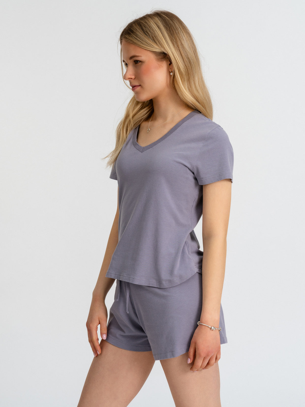 Joluun Pyjama Oberteil kurzarm grau - leichter Schlafanzug Damen Baumwolle Modal
