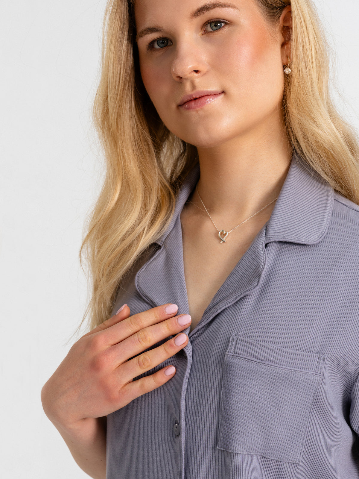 Joluun Patricia Loungewear Hemd mit Reverskragen Grey - Damen Top in weichem Soft Rib Modal 