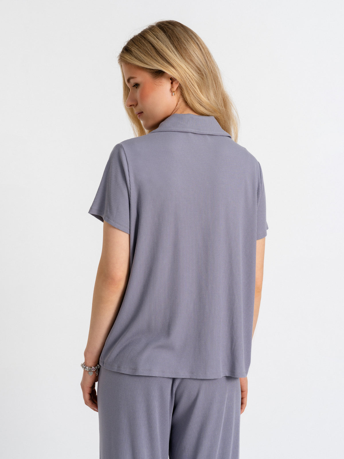 Joluun Patricia Pyjamahemd Velvet Grey - Modal Schlafanzug Top Damen Hinteransicht