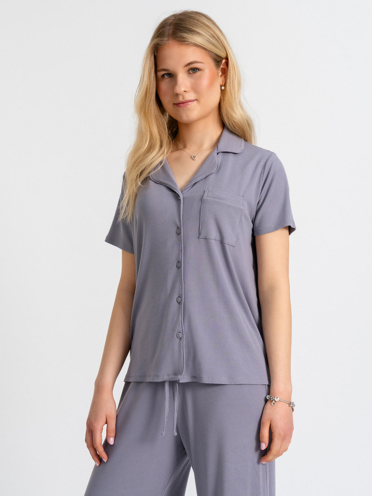 Joluun studio Patricia Shirt grau - Modal Schlafanzug Oberteil Damen zum kombinieren