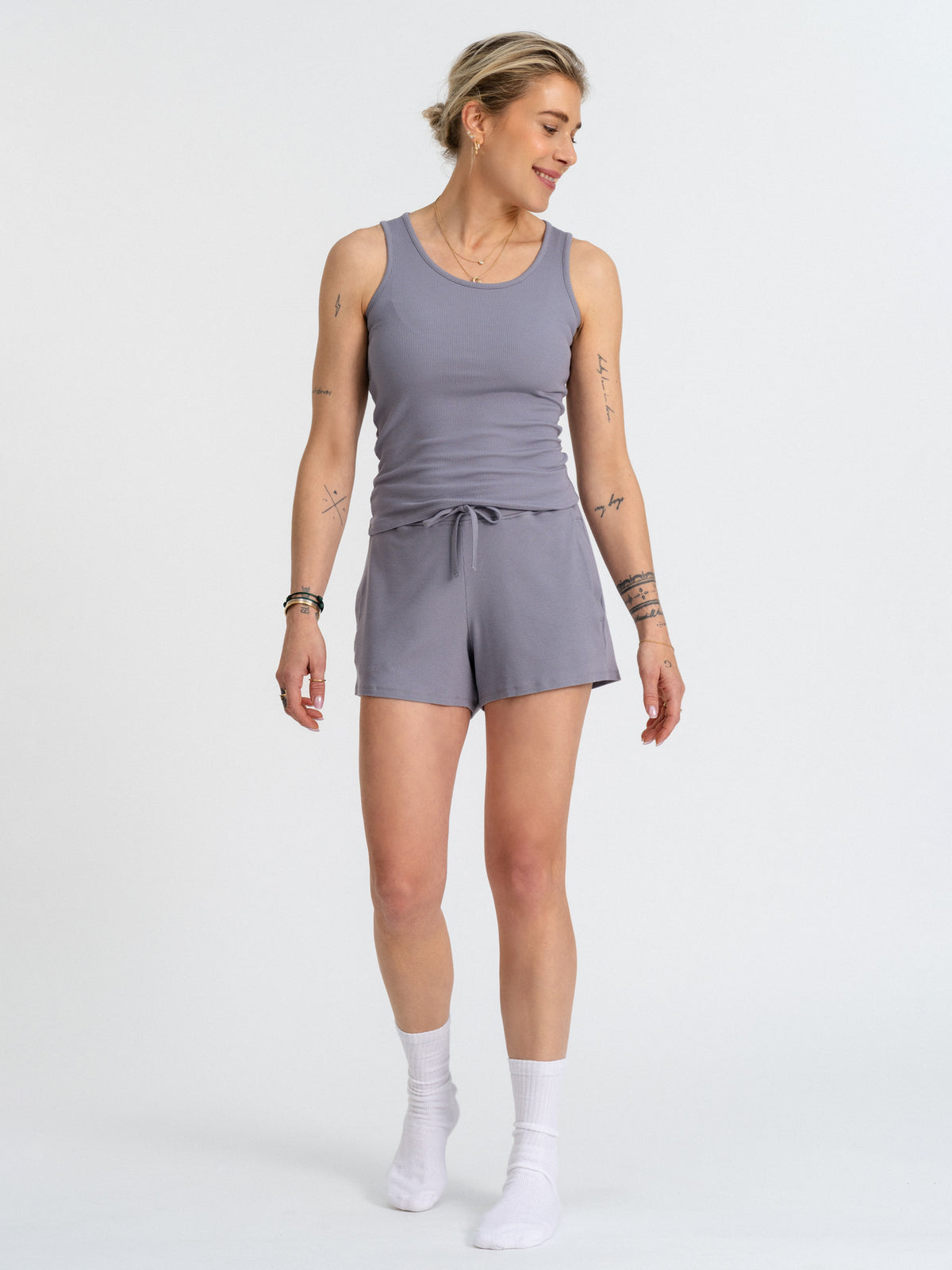 Joluun Sadie Pyjamashorts Velvet Grey - Damen Nightwear Modal Shorts kombiniert mit Top Anna 