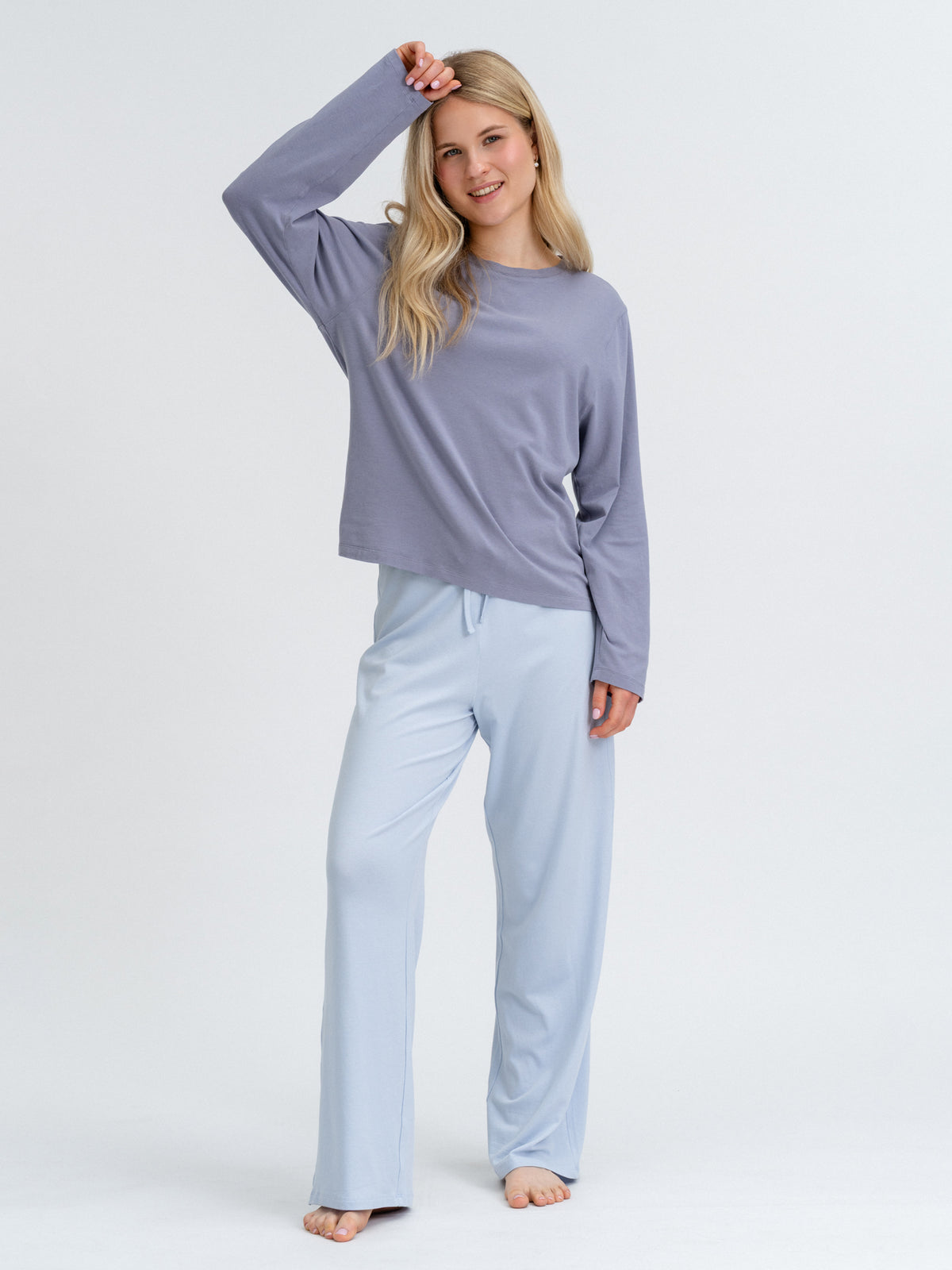 Joluun Sam Pyjamahose hellblau - Damen Schlafanzug weite Hose Baukasten für deinen Style