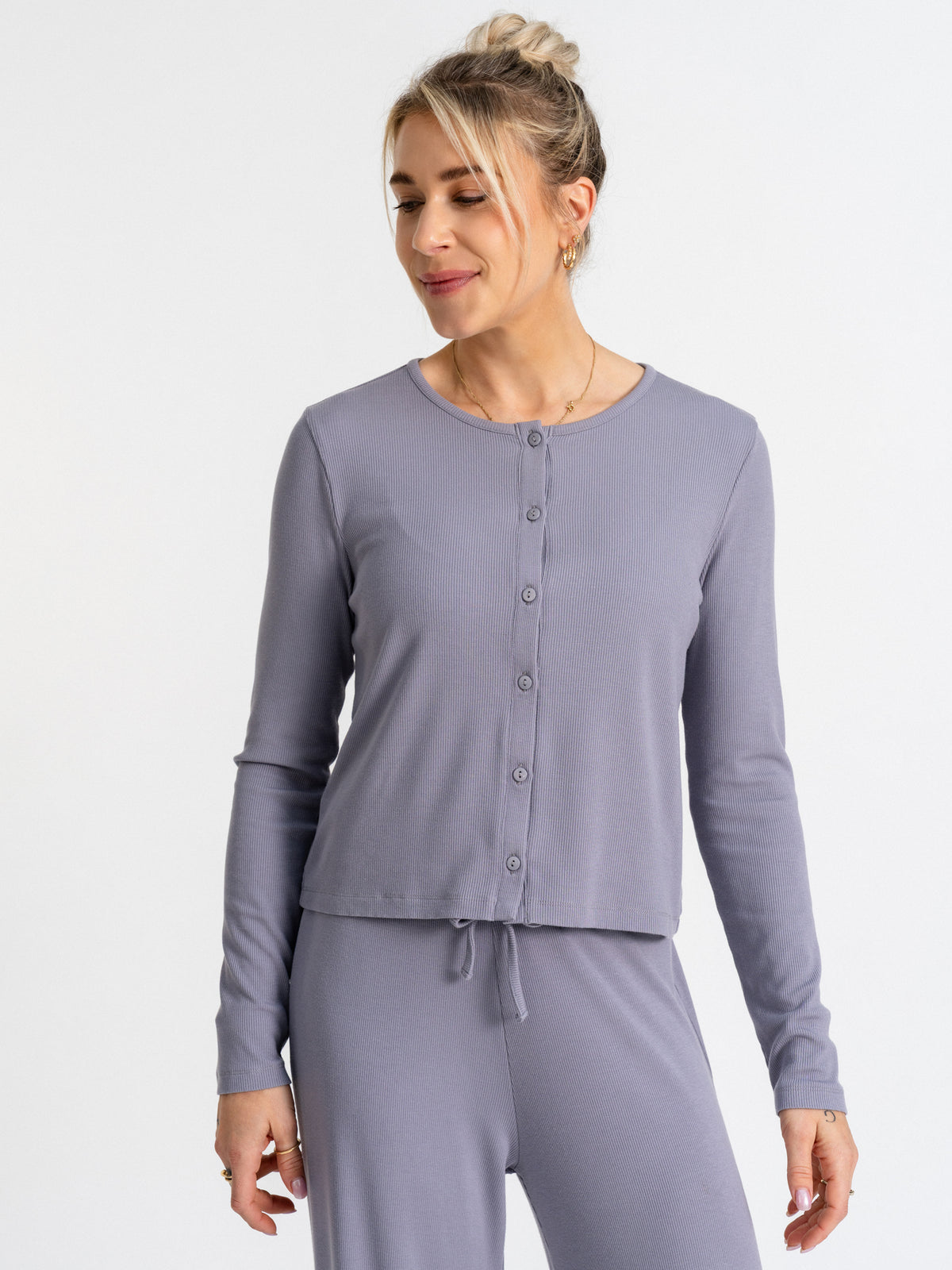 Joluun Studio Emma Cardigan Velvet Grey - Sleepwear für Damen frei kombinierbar