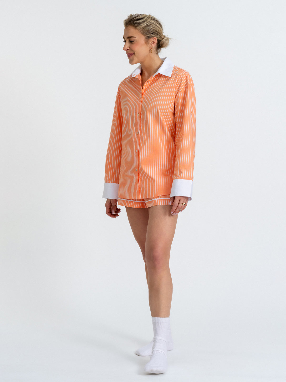 Joluun studio Pyjamahemd Gina Signature Orange - gestreiftes Schlafanzughemd für Tag und Nacht