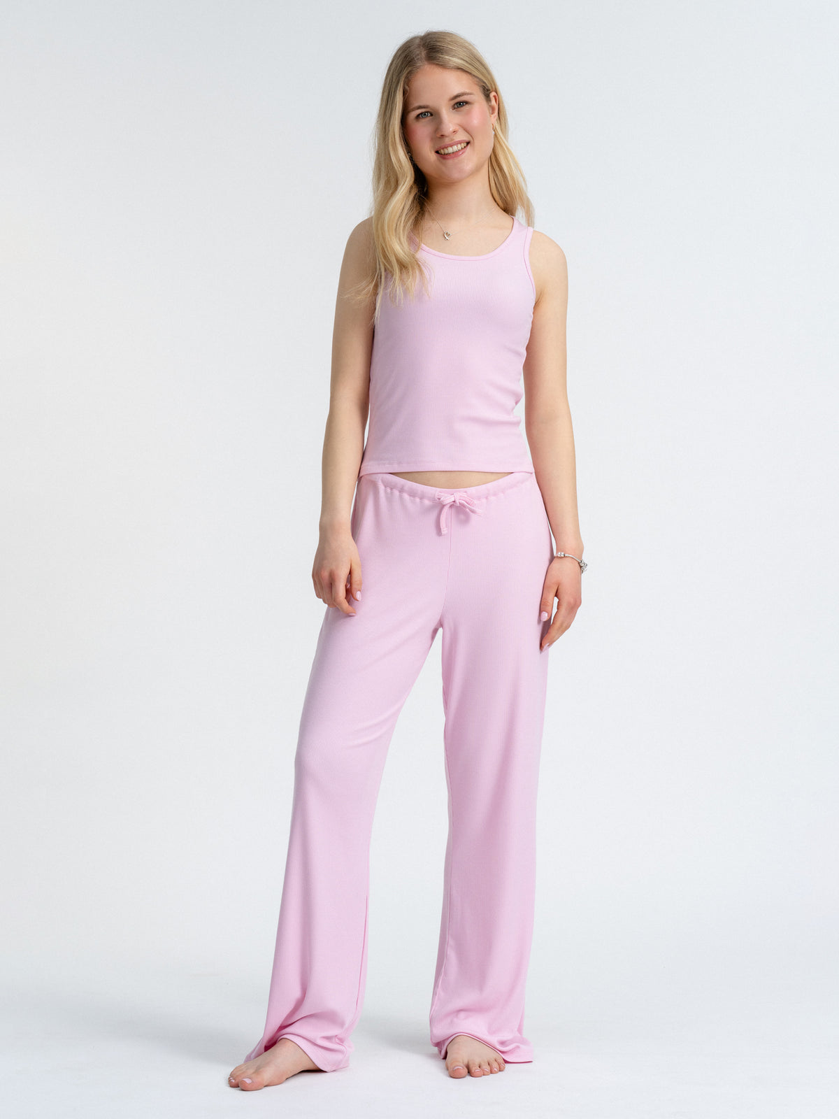 Joluun studio Loungewear Hose Kristin rosa - Soft Modal Rib Damen Schlafanzug in zwei Längen erhältlich