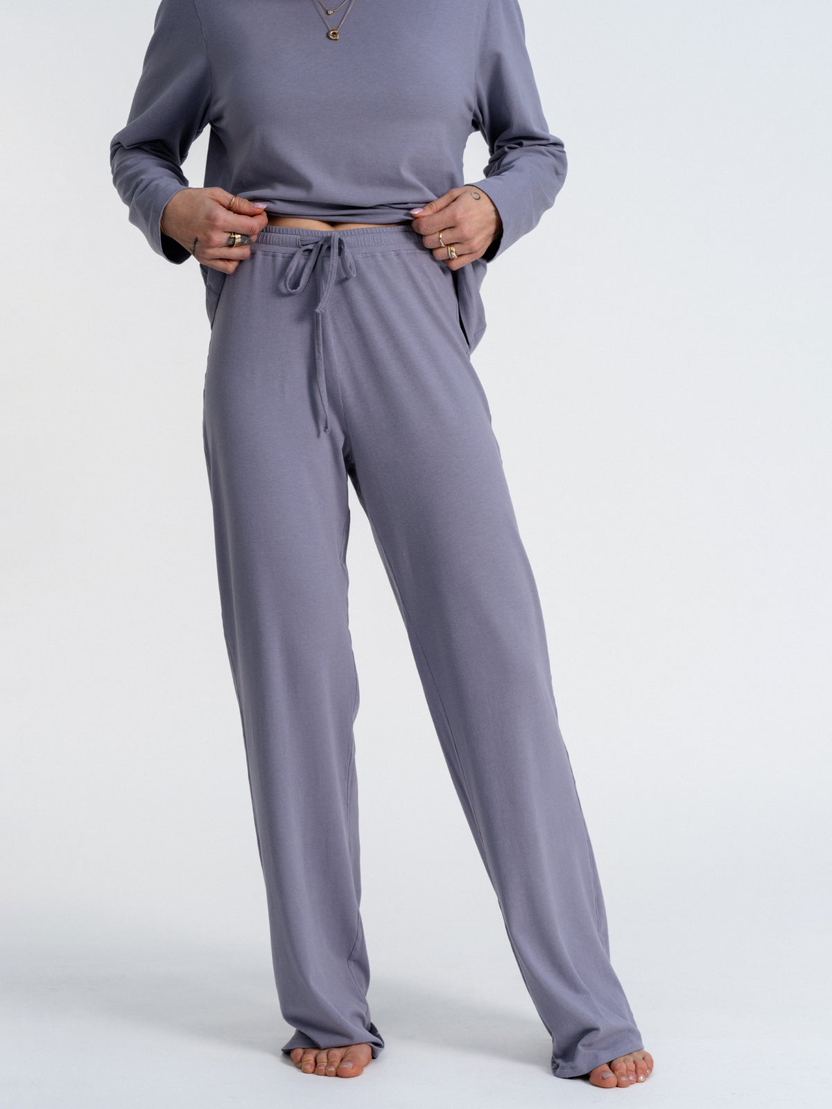 Joluun studio Sam Pyjamahose velvet grey - Damen Schlafanzug Hose mit weitem Bein 