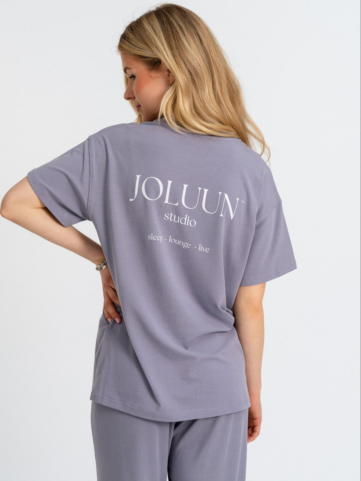 Joluun Damen T-Shirt mit Logo Backprint - sleep lounge live Baumwolle grey